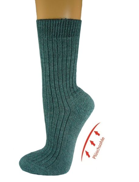 Preview: Plüschsohlesocke "Army", 38% Wolle, army-grün, 3er-Bündel