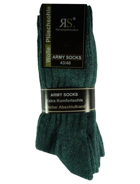Preview: Plüschsohlesocke "Army", 38% Wolle, army-grün, 3er-Bündel