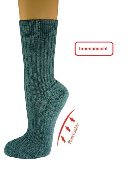 Preview: Plüschsohlesocke "Army", 38% Wolle, army-grün, 3er-Bündel
