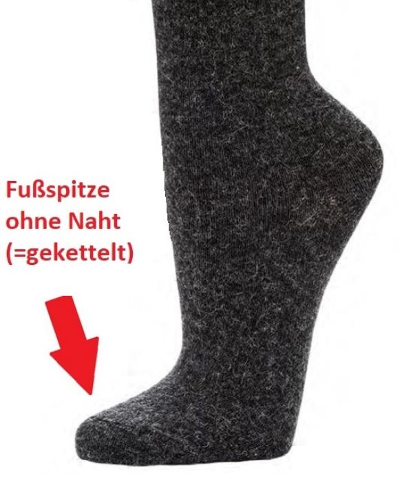 dünne, weiche Wollsocken mit 11% Alpaka-Wolle, 22% Viskose, gekettelt (ohne spürbare Naht), 1 Paar